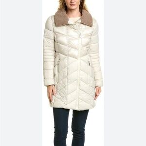 NWT Andrew Marc Women's Asymmetrical Cire Puffer Quilted Mid-Length coat- XS